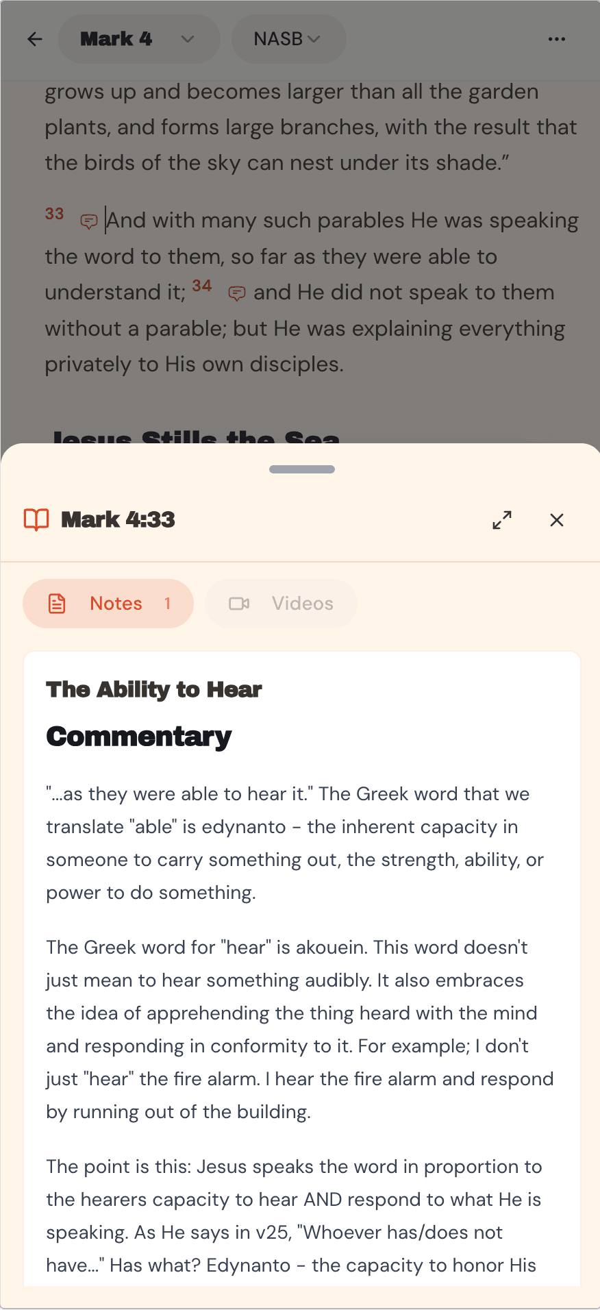 Unfold app — Scripture note expanded